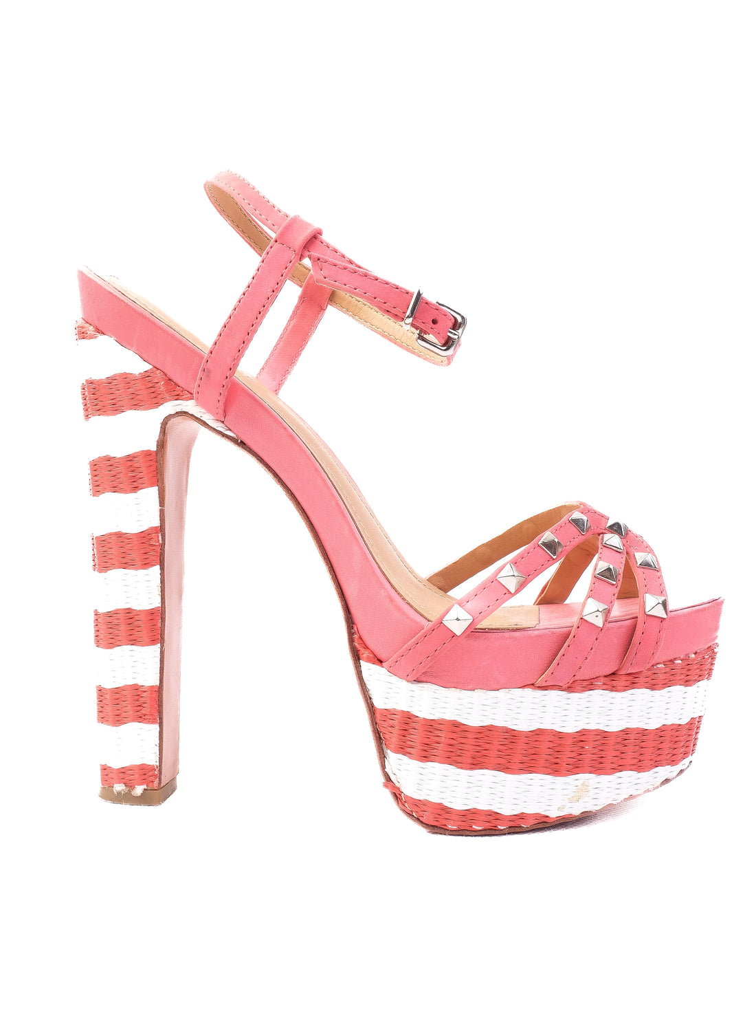 Excellent Schutz Pink Leather High-Heeled Platform Sandals Size 36