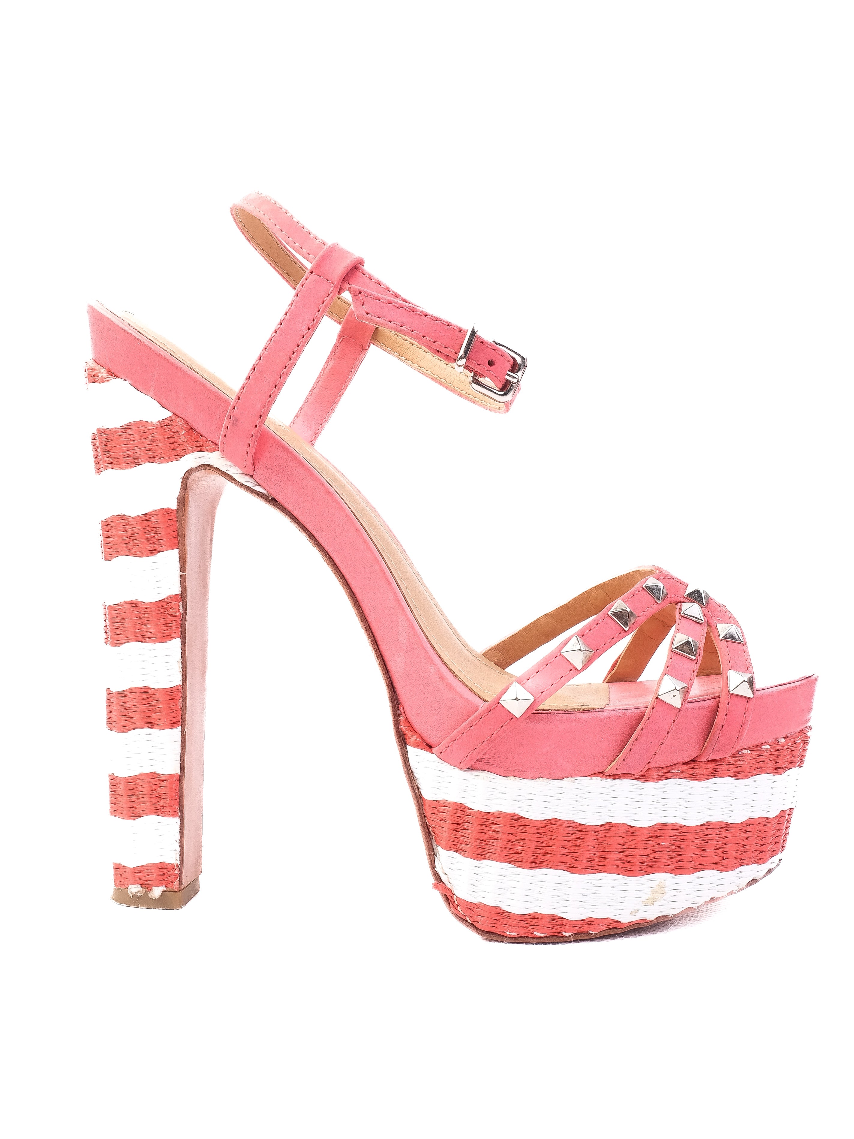 Excellent Schutz Pink Leather High-Heeled Platform Sandals Size 36