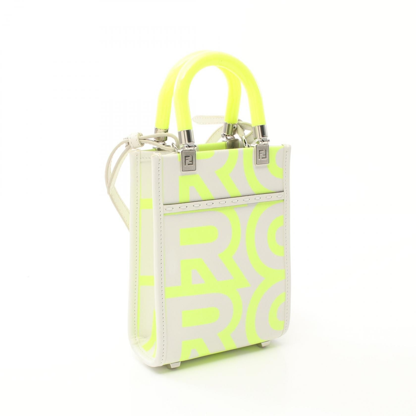 Fendi X Marc Jacobs Sunshine Shopper Mini Handbag White Yellow Leather 8bs 051