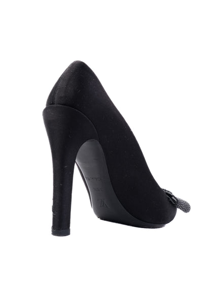Good Louis Vuitton Black Leather High Heels with Decorative Bow Size 38.5