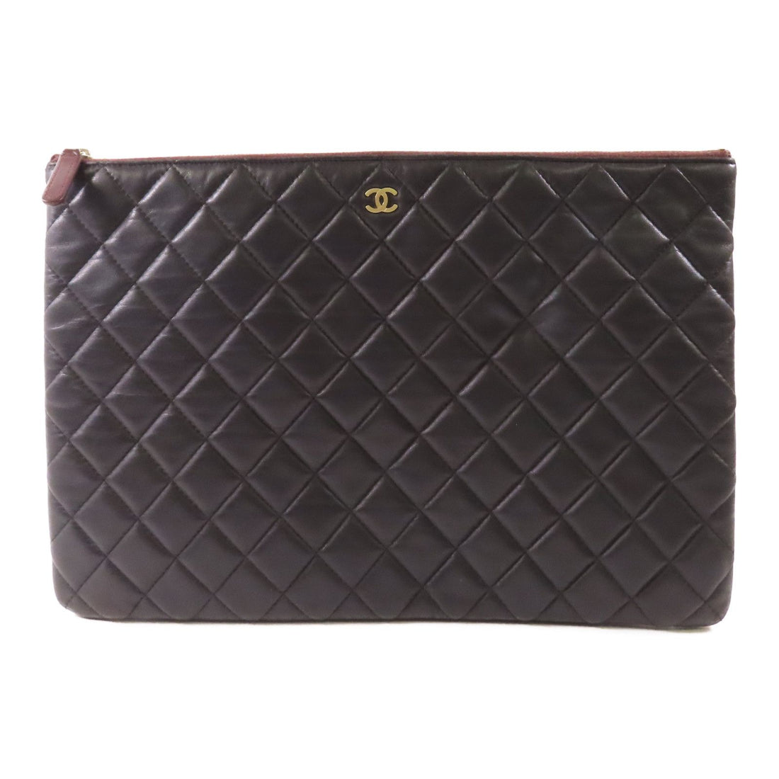 Chanel Black Cowhide Leather Pouch Business Bag Clutch Bag Calfskin (cowhide)