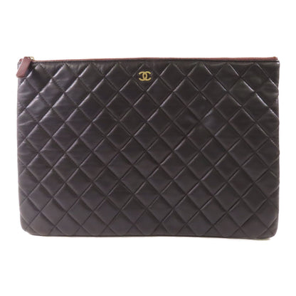 Chanel Black Cowhide Leather Pouch Business Bag Clutch Bag Calfskin (cowhide)