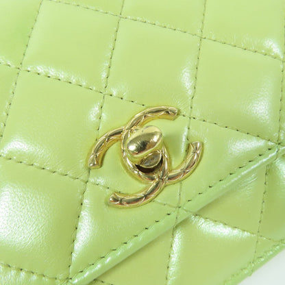 Chanel Green Cowhide Leather Woc Wallet On Chain Golden Cross Shoulder Back Bag Calfskin (cowhide) Ap 31