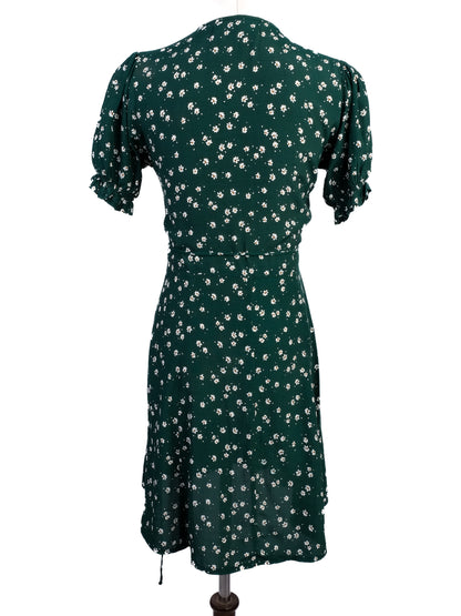 Excellent Faithfull The Brand Green Floral Wrap Dress XS V-Neck