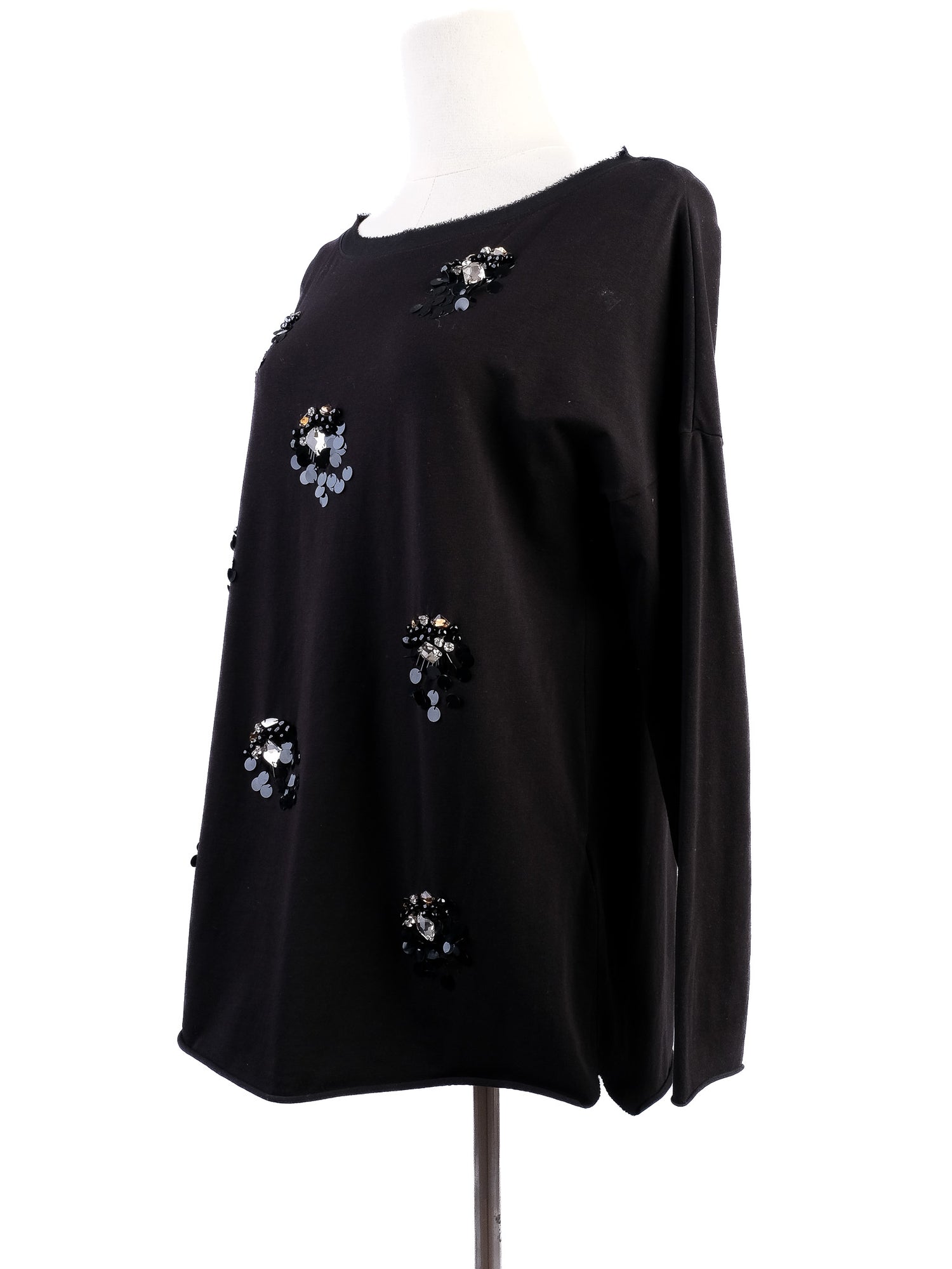 Excellent Luisa Spagnoli Black Cotton Top Size S with Decorative Embellishments