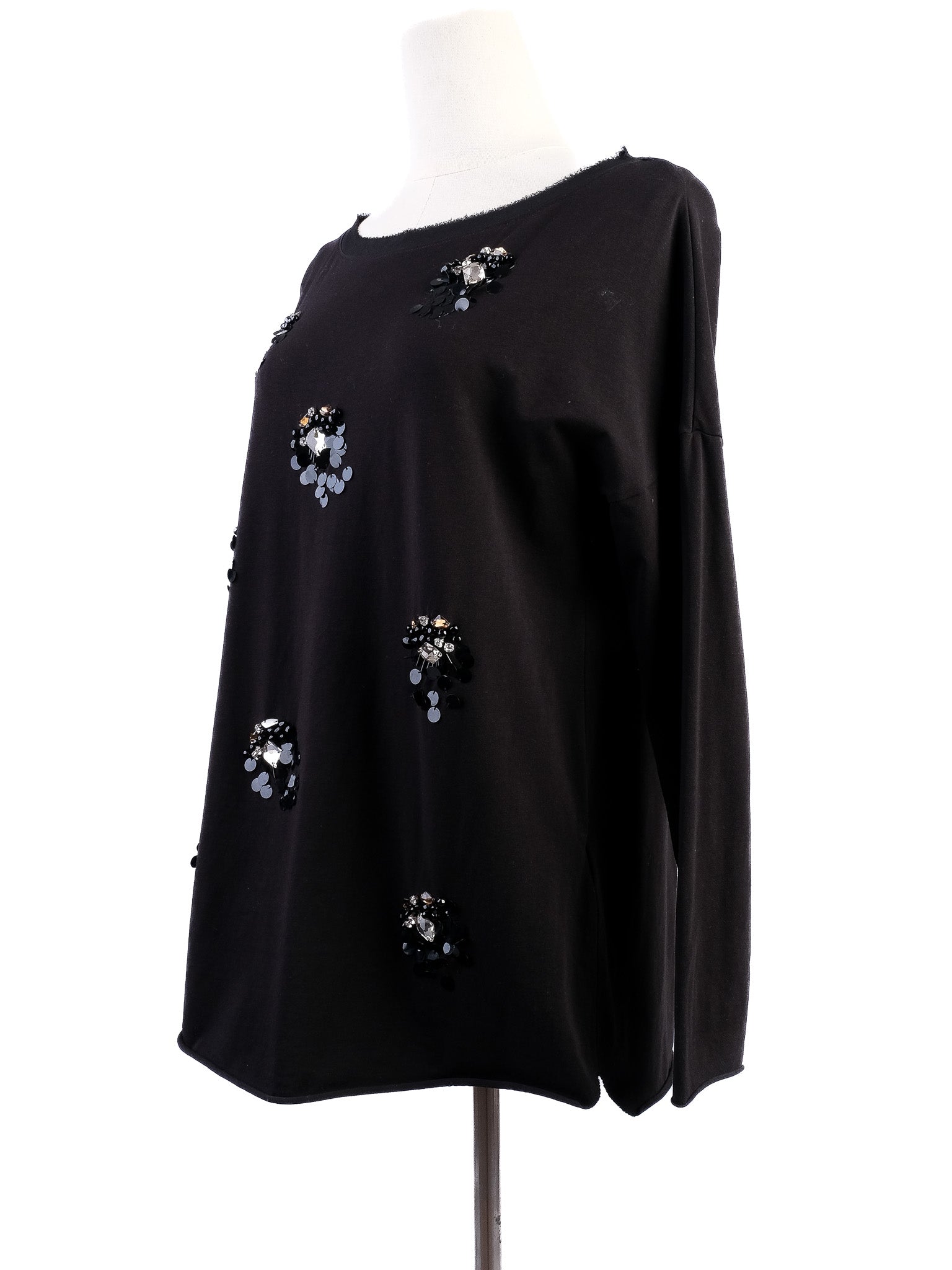Excellent Luisa Spagnoli Black Cotton Top Size S with Decorative Embellishments