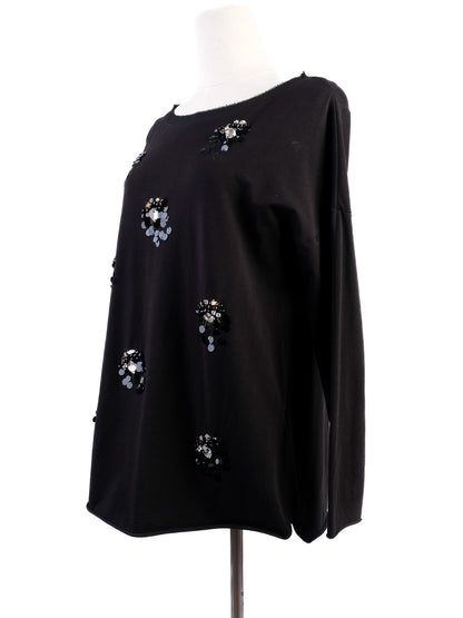 Excellent Luisa Spagnoli Black Cotton Top Size S with Decorative Embellishments