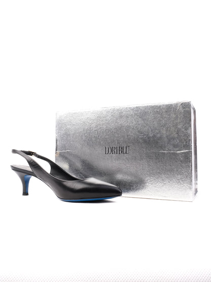 Excellent Easy by Loriblu Black Leather Slingback Heels Size 37