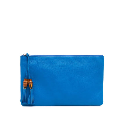 Gucci Calfskin Bamboo Tassel Clutch Blue