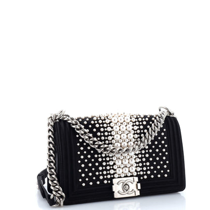 Boy Flap Bag Pearl Embellished Satin Old Medium
