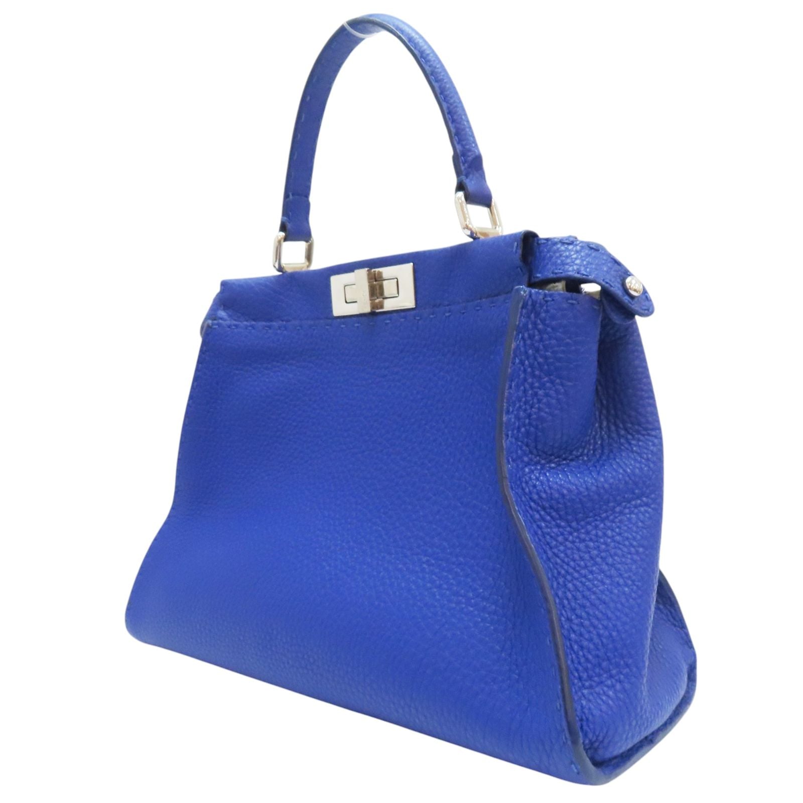 Fendi Peekaboo Selleria Leather Blue Shoulder Handbag 8bn 226