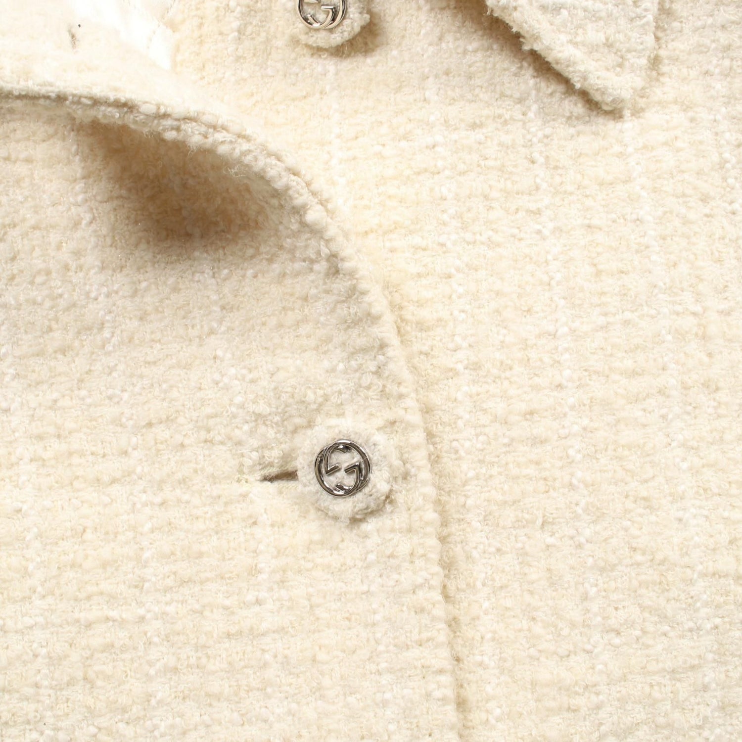 Gucci Boucle Wool Tweed Cape Poncho Coat 761739 Wool Nylon Beige 