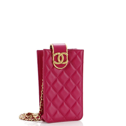 Chanel Quilt Metal Edge Cc Phone Holder With Chain Quilted Lambskin