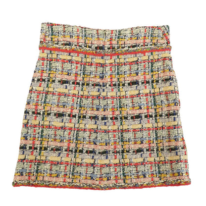 Chanel Pink Yellow Blue Tweed Skirt 36
