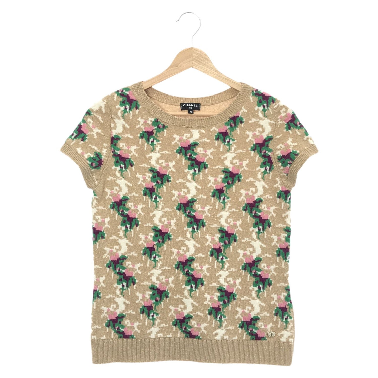 Chanel Floral Knit Cardigan Set Ensemble Brown Cashmere 36