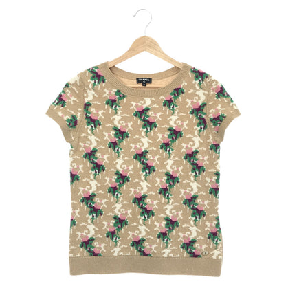 Chanel Floral Knit Cardigan Set Ensemble Brown Cashmere 36