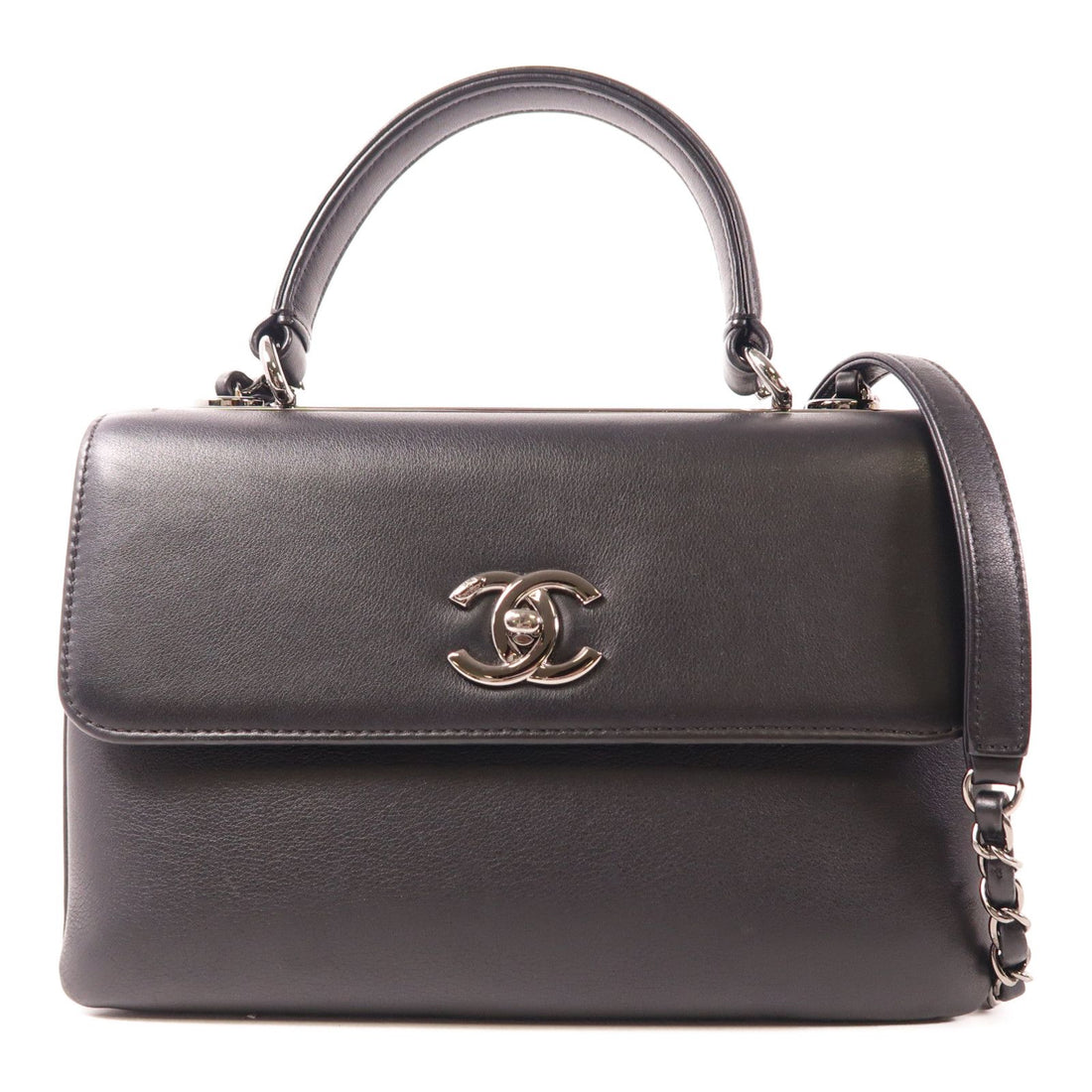 Chanel Black Cowhide Leather 2Way Shoulder Silver Hand-ground Shoulder Bag 2way Shoulder Bag Calfskin (cowhide)