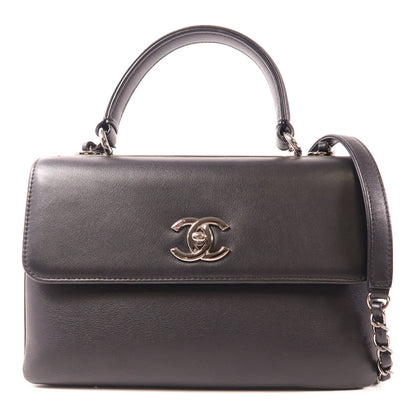 Chanel Black Cowhide Leather 2Way Shoulder Silver Hand-ground Shoulder Bag 2way Shoulder Bag Calfskin (cowhide)