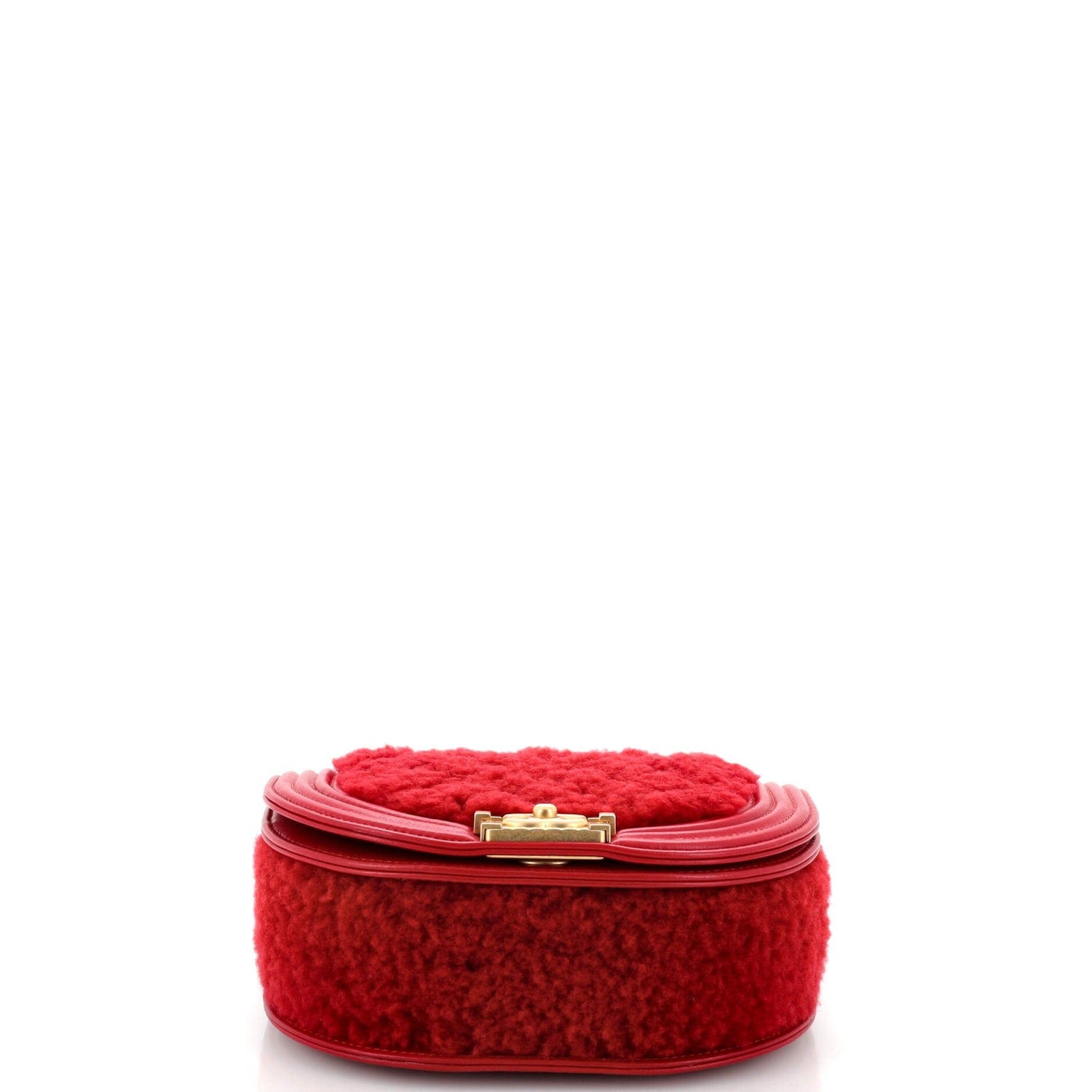 Chanel Boy Curved Messenger Bag Shearling With Leather Small