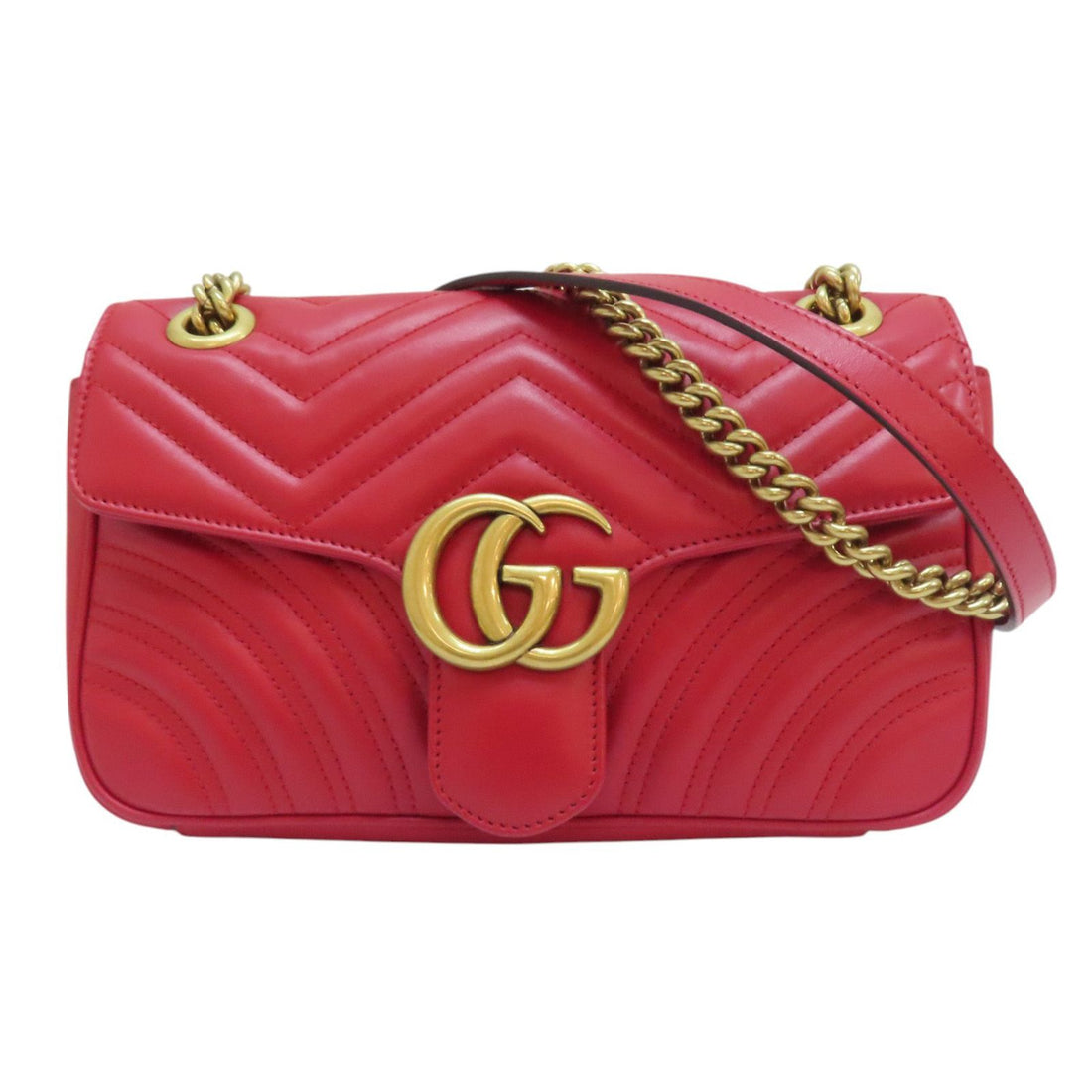 Gucci Small Gg Marmont Shoulder Bag Red Matelasse Chevron Leather 443497