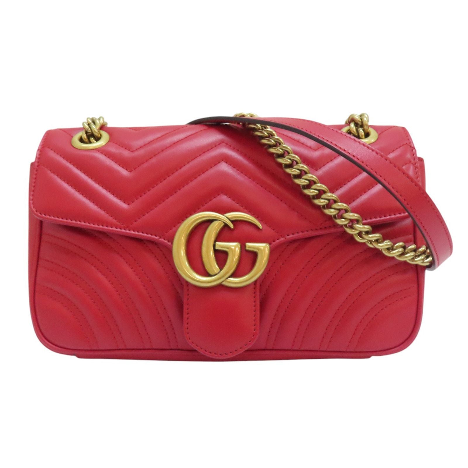 Gucci Small Gg Marmont Shoulder Bag Red Matelasse Chevron Leather 443497