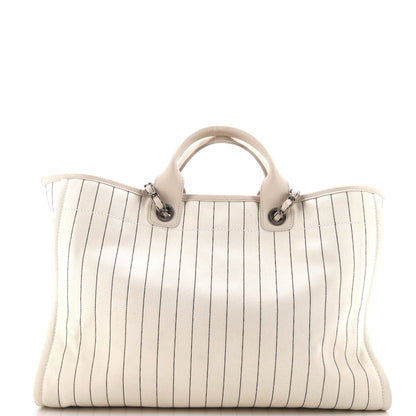 Chanel Deauville Tote Pinstripe Cotton Medium