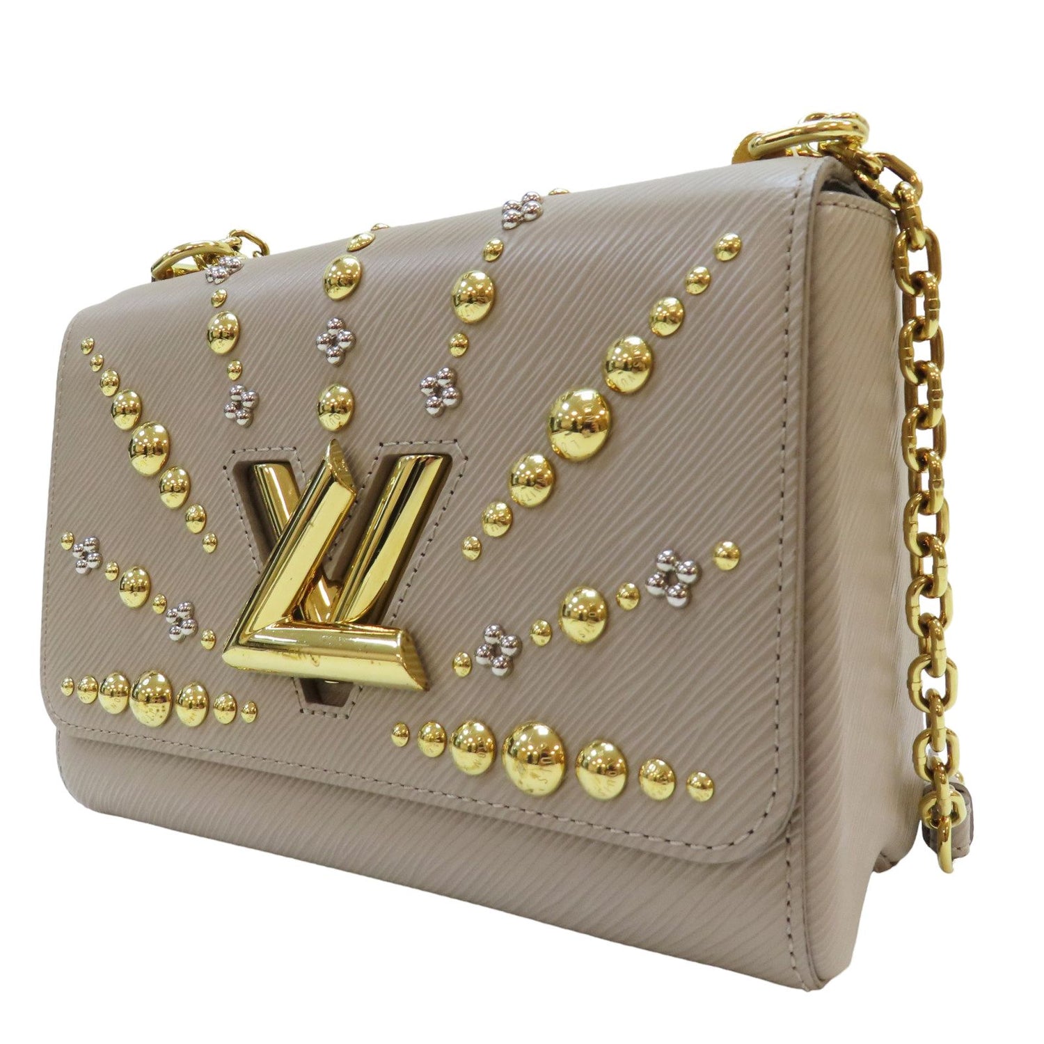 Louis Vuitton Twist Mm Rockstud Shoulder Bag Epi Leather Milktea M 24043