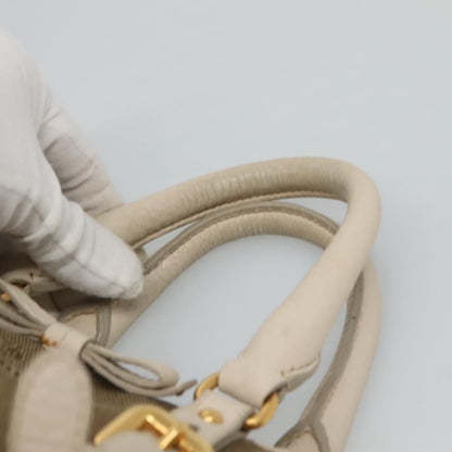Prada Hand Bag Canvas Beige White Gold Auth