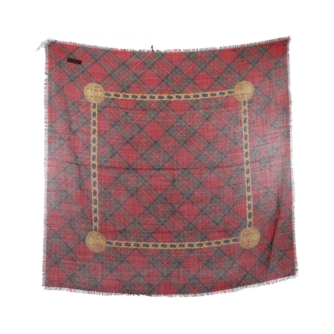 Chanel Red Multicolor Coco Mark Scarf Silk Cashmere