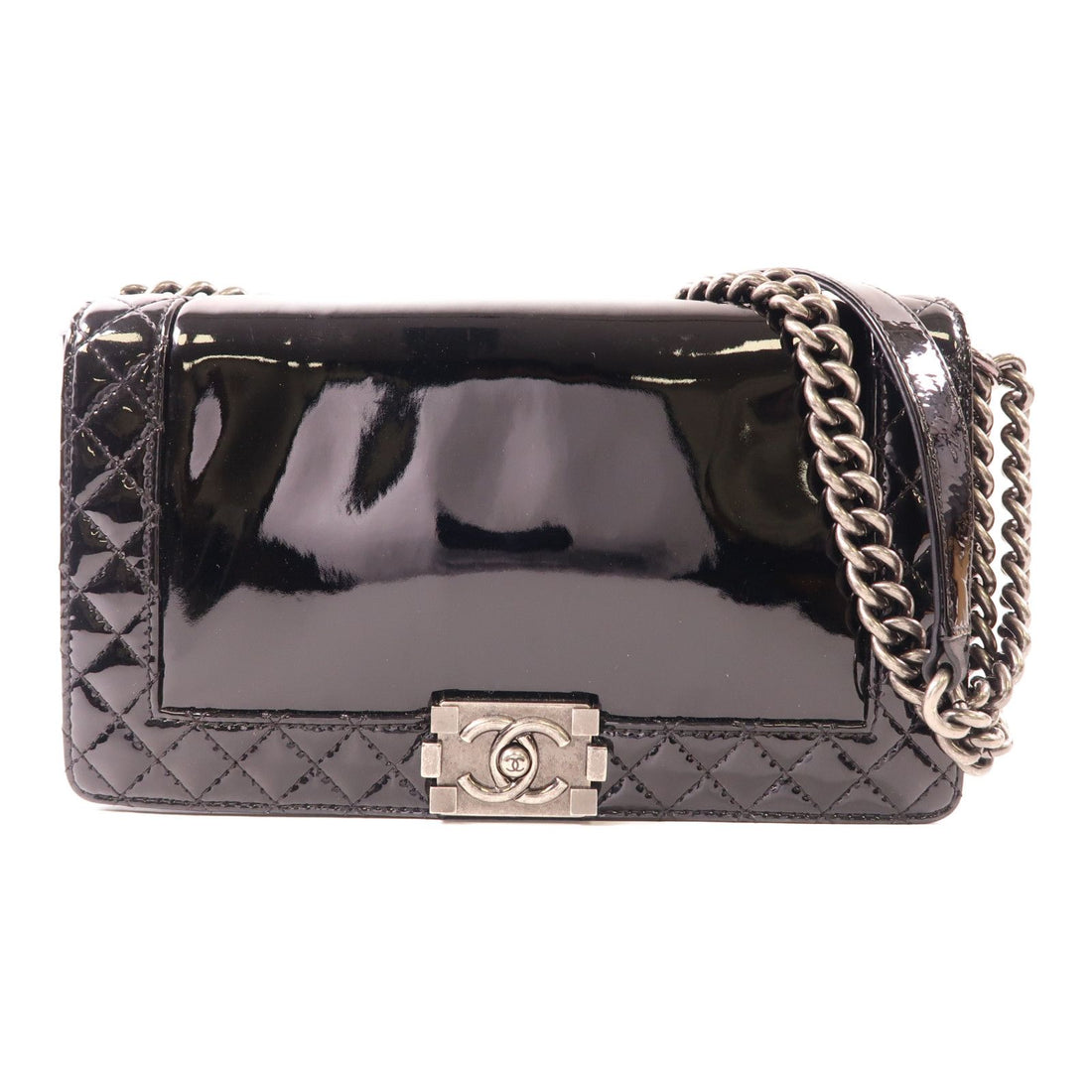 Chanel Black Lacquered Boy 11 Crossbody Bag Patent Leather