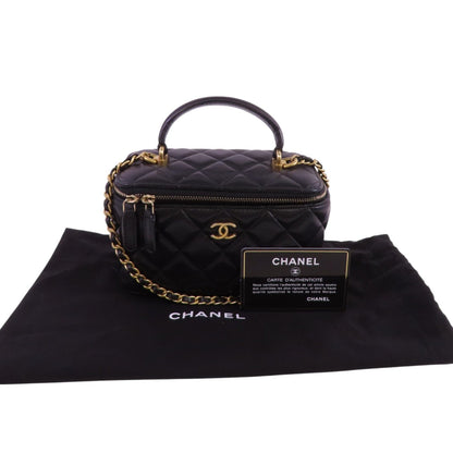 Chanel Black Sheepskin Leather Vanity Case Hand-handed Shoulder Bag 2way Shoulder Bag Lambskin (sheep Leather)