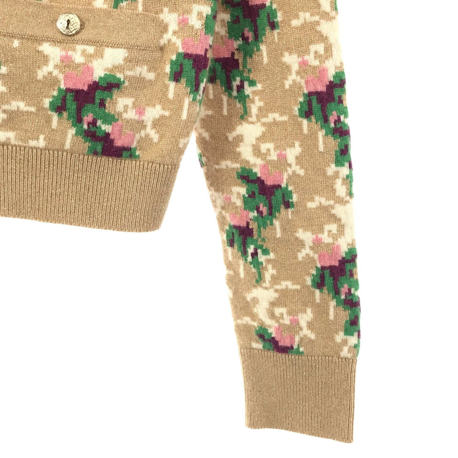 Chanel Floral Knit Cardigan Set Ensemble Brown Cashmere 36