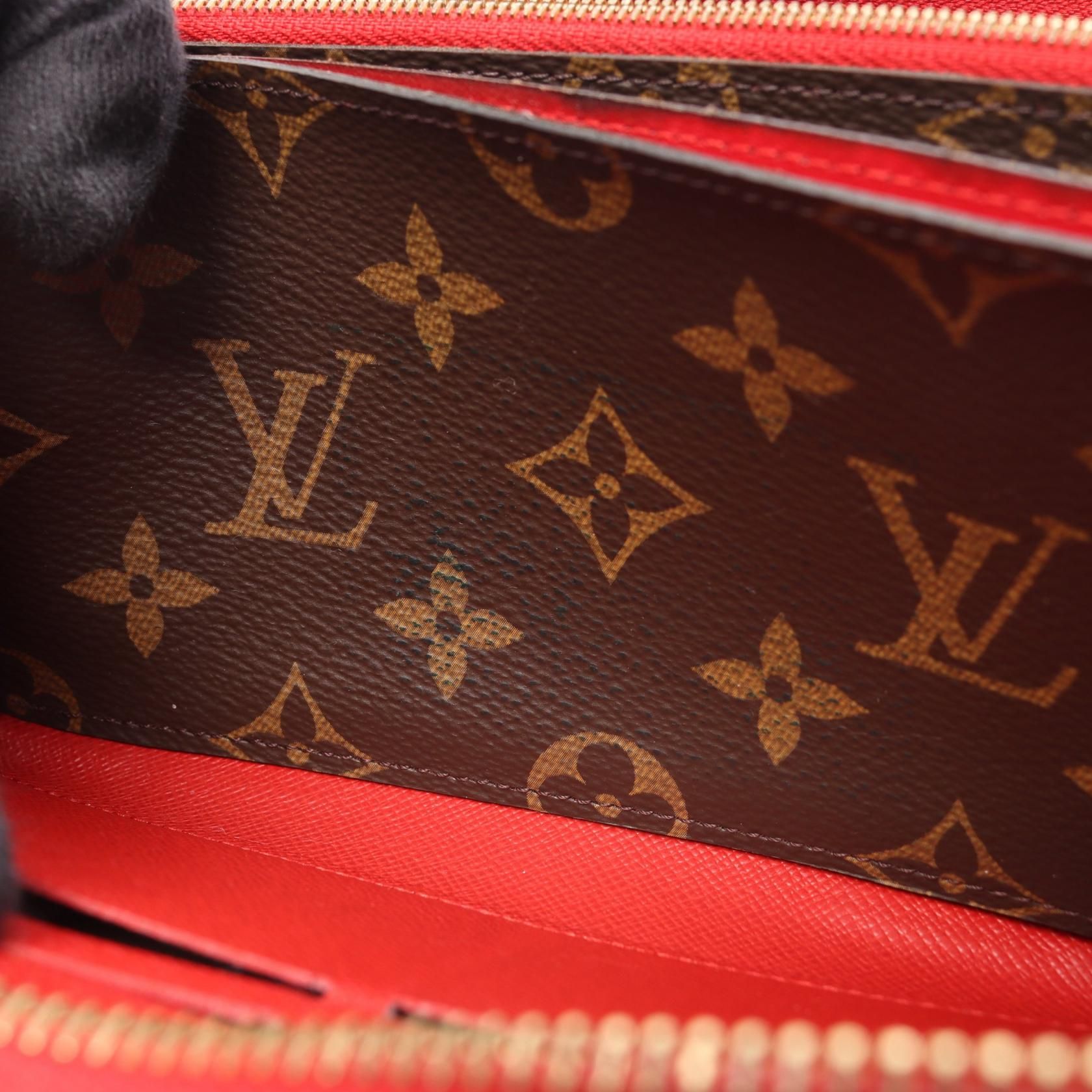 Louis Vuitton Zippy Wallet Retiro Cerise Brown Red Around Long Wallet M 61854