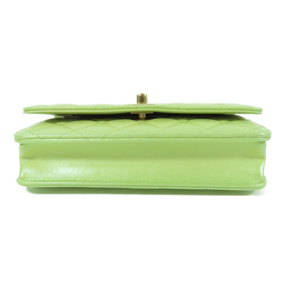 Chanel Green Cowhide Leather Woc Wallet On Chain Golden Cross Shoulder Back Bag Calfskin (cowhide) Ap 31
