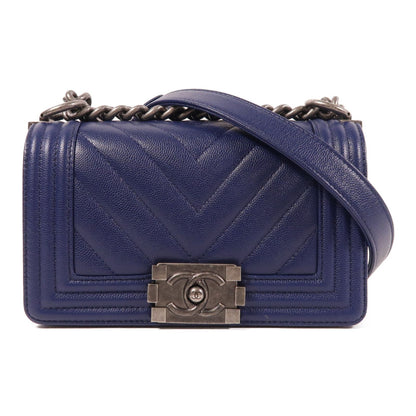 Chanel Blue Cowhide Leather Boy 7.9 Crossbody Back Bag Calfskin (cowhide)