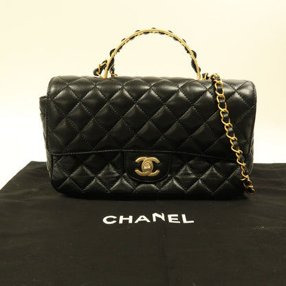 Chanel Black Sheepskin Leather Chain Shoulder Gold Leather Hand Grinded Shoulder And Back Bag Black 2way Shoulder