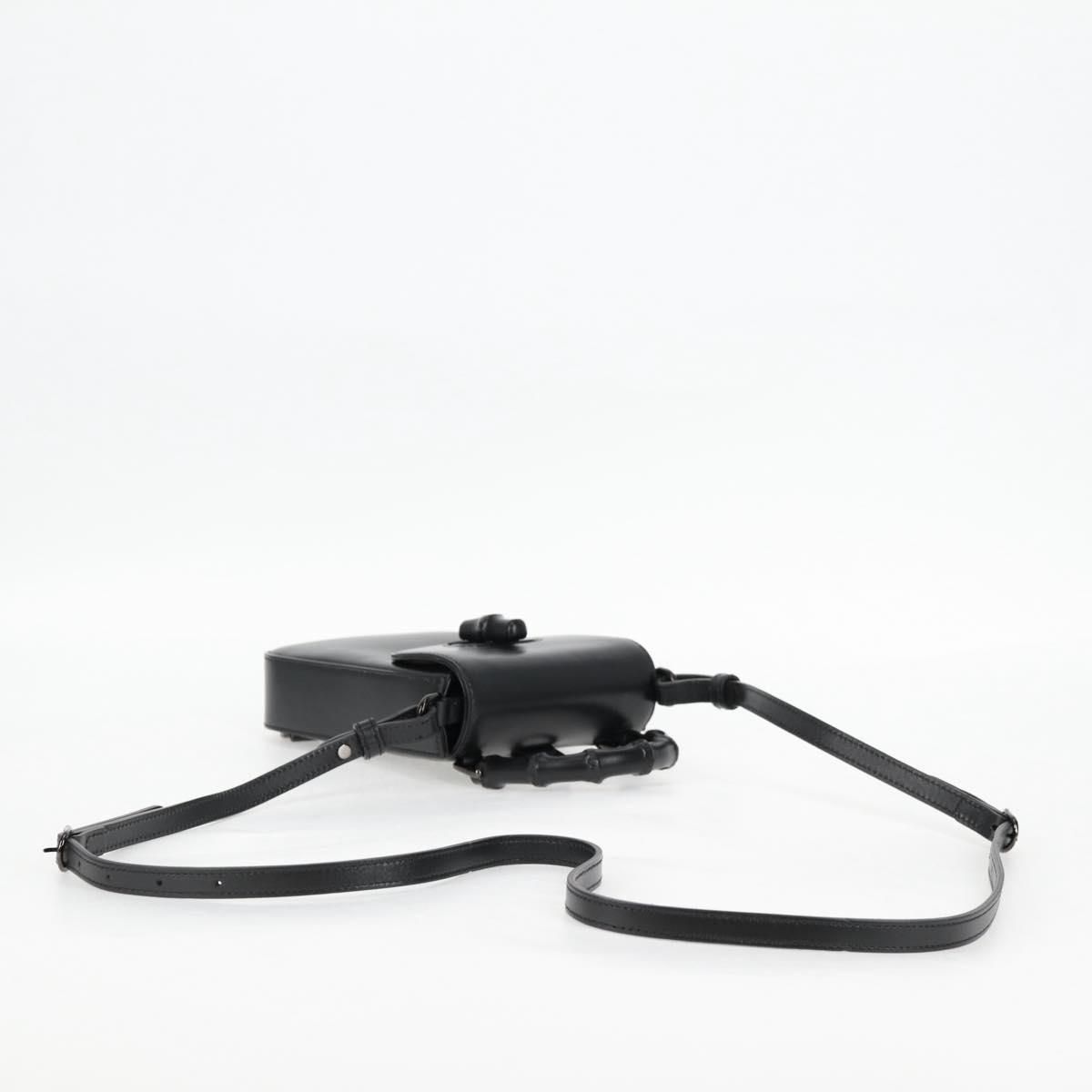 Gucci Calfskin Mini Bamboo Top Handle 3 Way Shoulder Bag Black