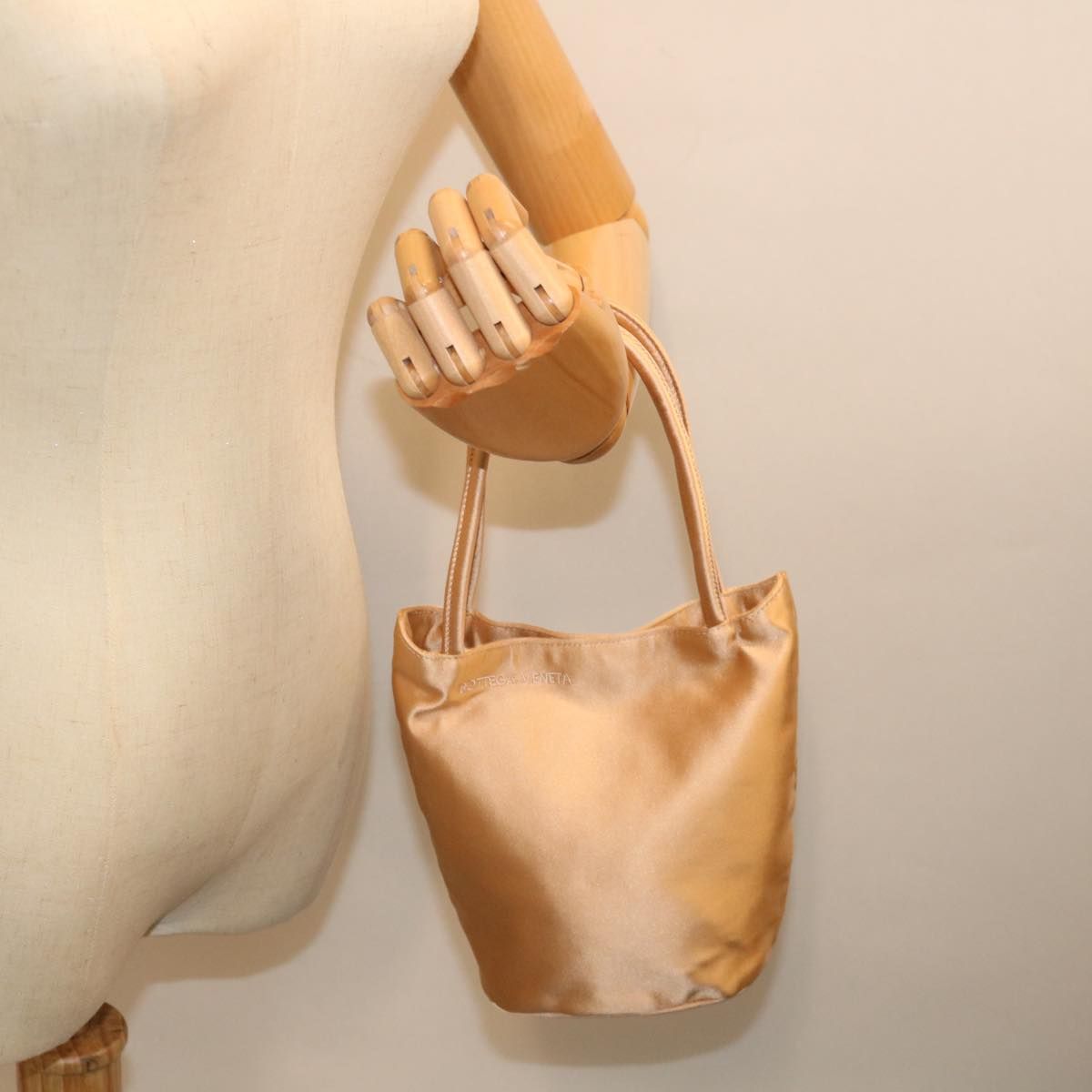 Bottega Veneta Hand Bag Satin Pink Gold Auth