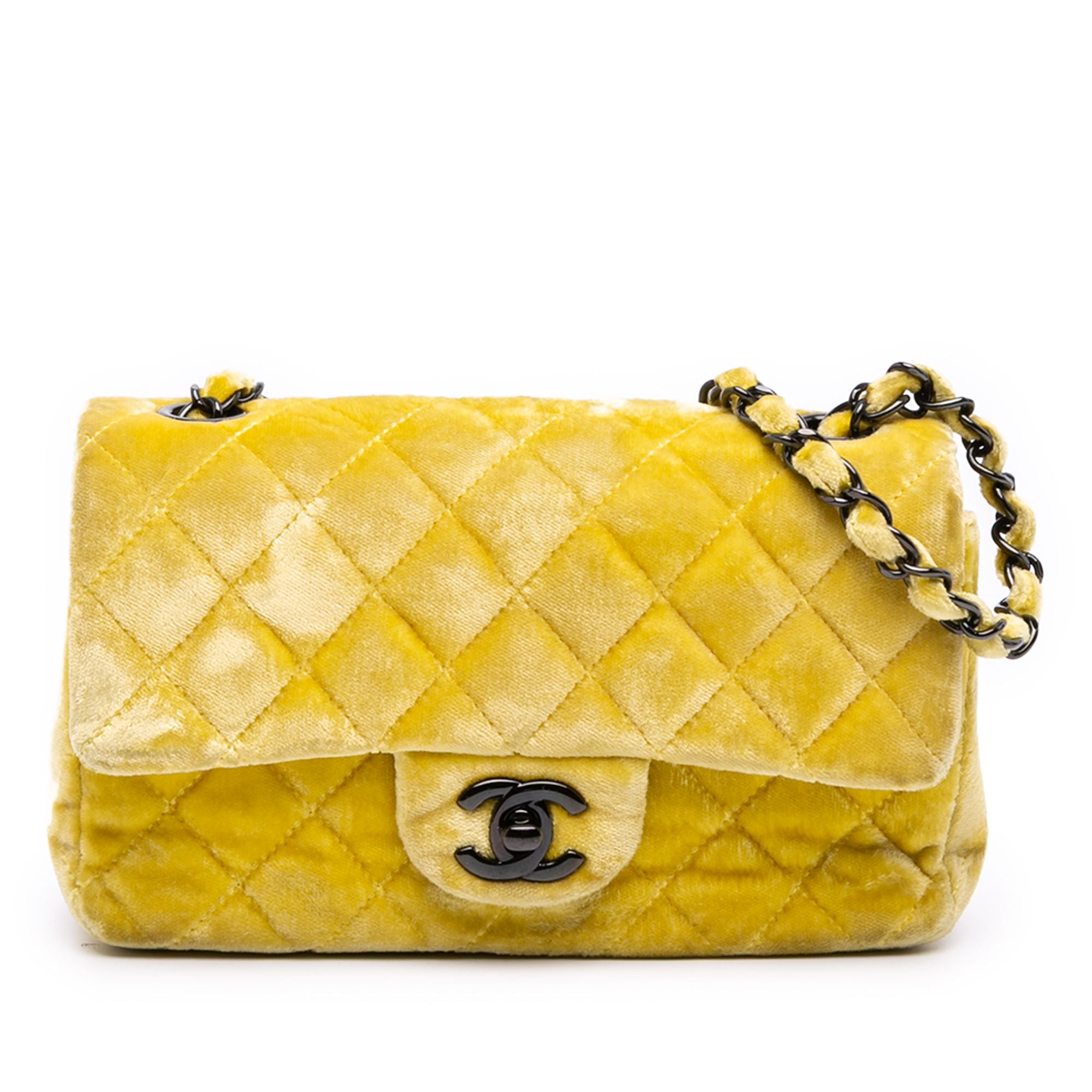 Chanel Mini Rectangular Classic Velvet Single Flap Yellow