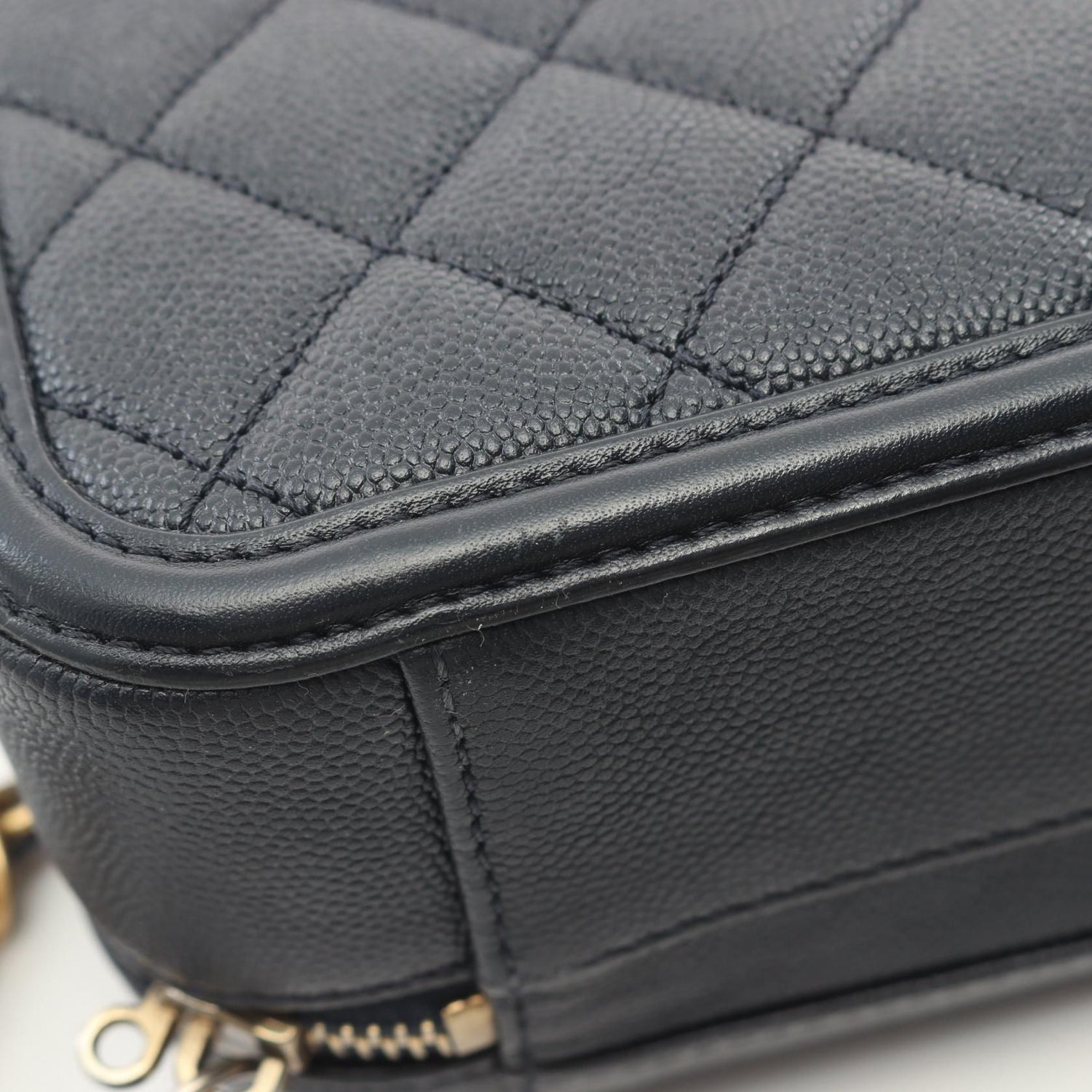 Chanel Navy Cc Filigree Matelasse Shoulder Bag Leather Grained Calfskin