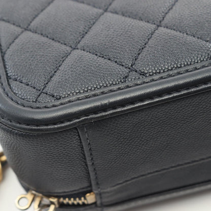 Chanel Navy Cc Filigree Matelasse Shoulder Bag Leather Grained Calfskin