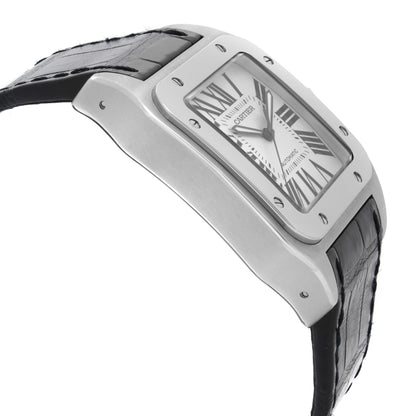 Cartier Santos 100 XL Steel White Roman Dial Automatic Mens Watch W20073X8