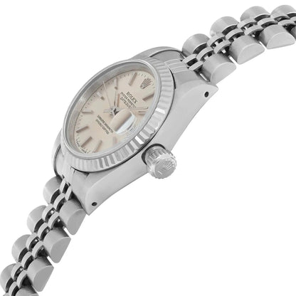 Rolex Lady Datejust 26mm 18K White Gold Steel Silver Stick Dial Watch 69174