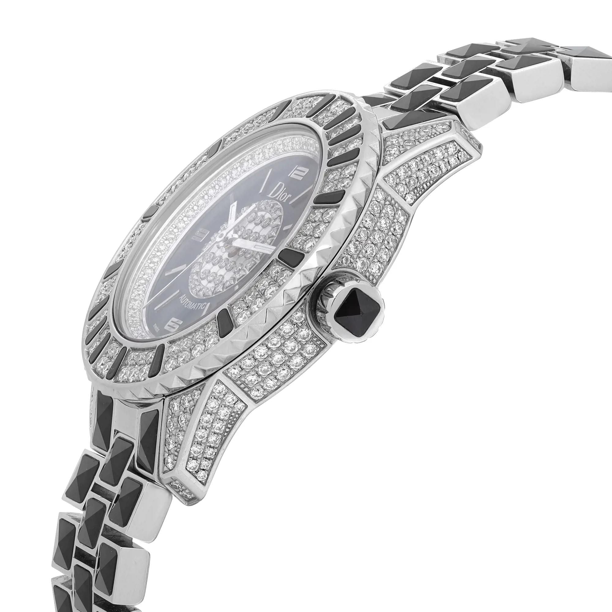 Dior Christal 33mm Steel Ceramic Diamond Black Dial Automatic Watch CD113513M001