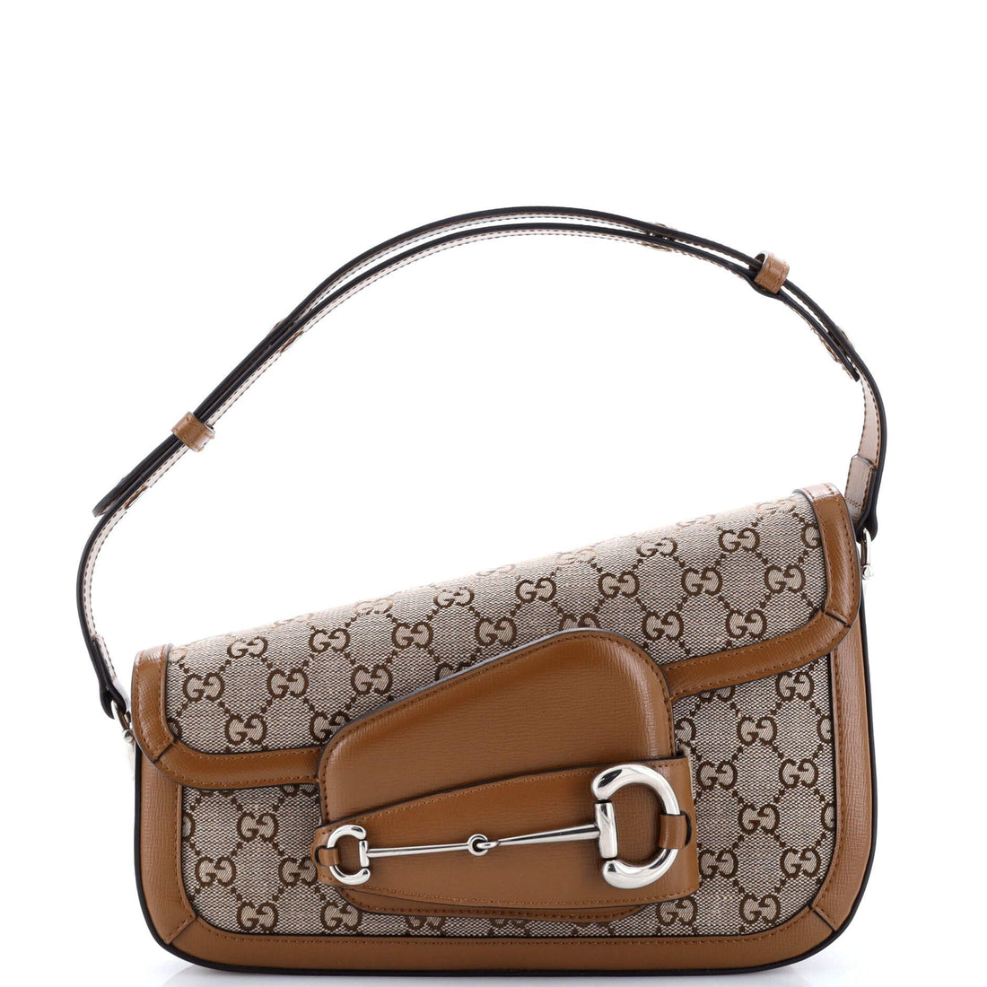 Gucci Horsebit 1955 Asymmetric Shoulder Bag Gg Canvas With Leather Small