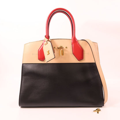 Louis Vuitton Cowhide Leather City Steamer Mm Hand-turn Shoulder Bag Black Beige Red 2way Shoulder Bag M 42190