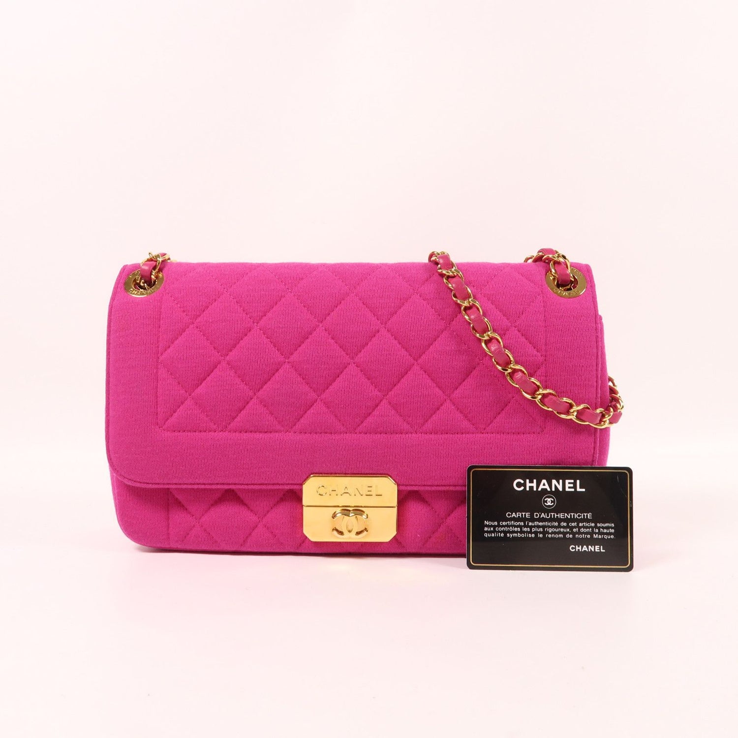 Chanel Pink Cotton/cowhide Leather Shoulder Bag Golden Shoulder Bag Powder Red Shoulder Bag Cotton Calfskin (cowhide)