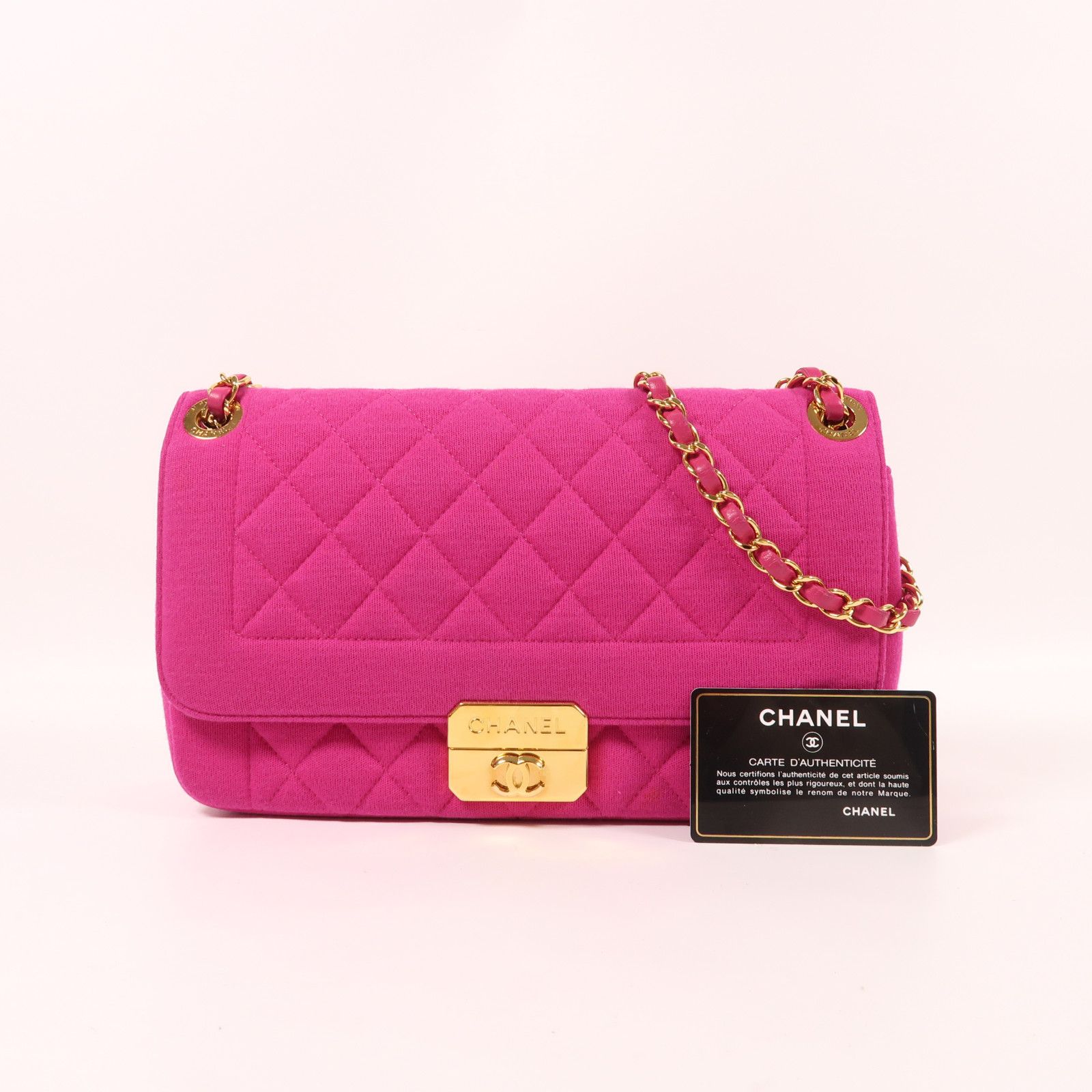 Chanel Pink Cotton/cowhide Leather Shoulder Bag Golden Shoulder Bag Powder Red Shoulder Bag Cotton Calfskin (cowhide)