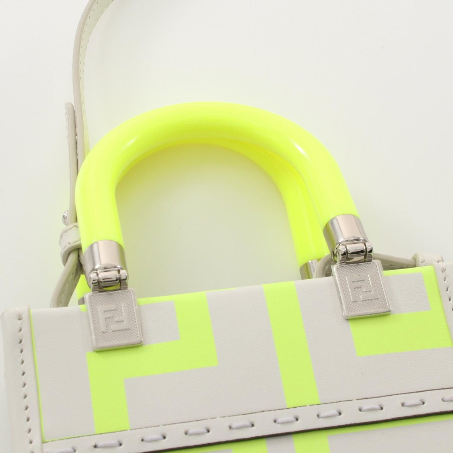 Fendi X Marc Jacobs Sunshine Shopper Mini Handbag White Yellow Leather 8bs 051