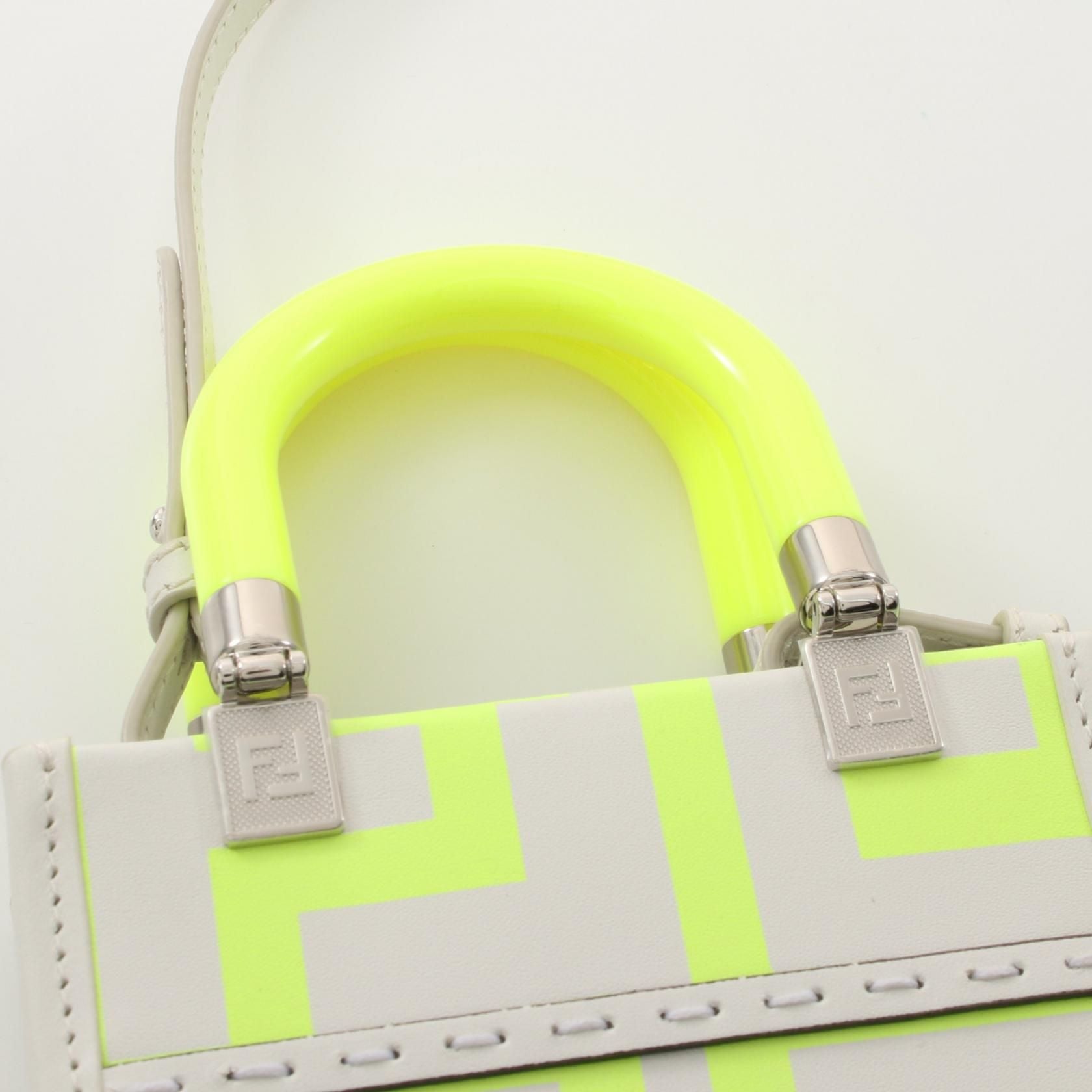 Fendi X Marc Jacobs Sunshine Shopper Mini Handbag White Yellow Leather 8bs 051
